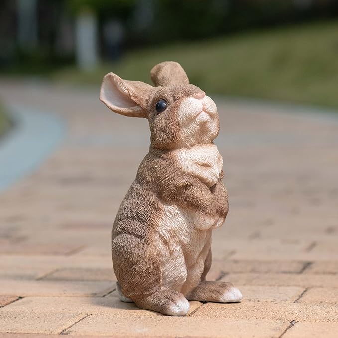 Bunny Statue Garden Statues Rabbit Figurines Decor Outdoor Polyresin Easter Decorations Bunnies Gifts Home House Kitchen Figurine Patio Lawn Yard Art Housewarming Funny Decoration 9.5inch