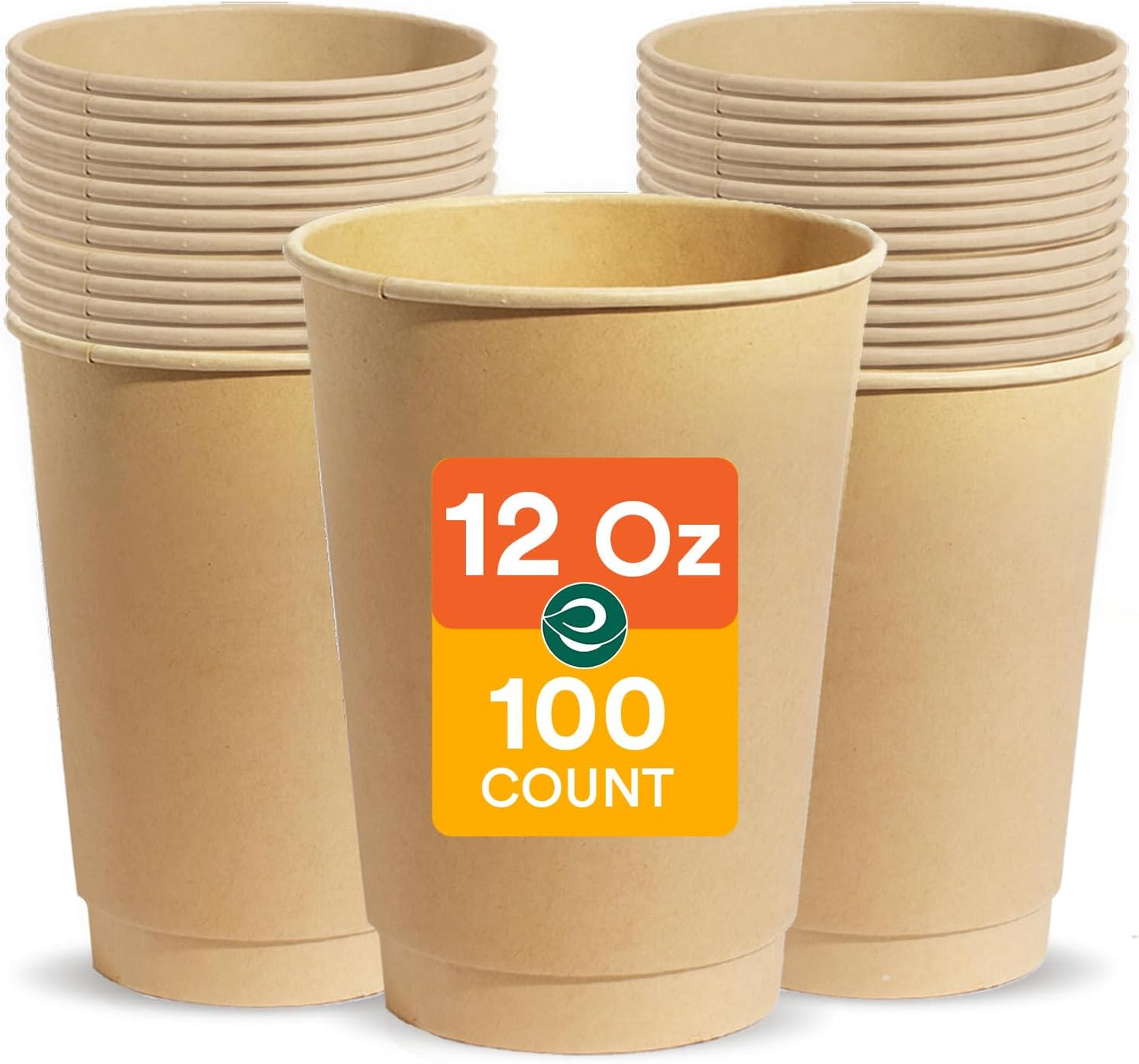 ECO SOUL 100% Compostable Plant-Based 12oz Hot Cups | (100 Count, 12 oz Hot Cups) | Disposable Bagasse Paper Cups | Eco-friendly Cups | Sturdy, Microwave & Oven Safe