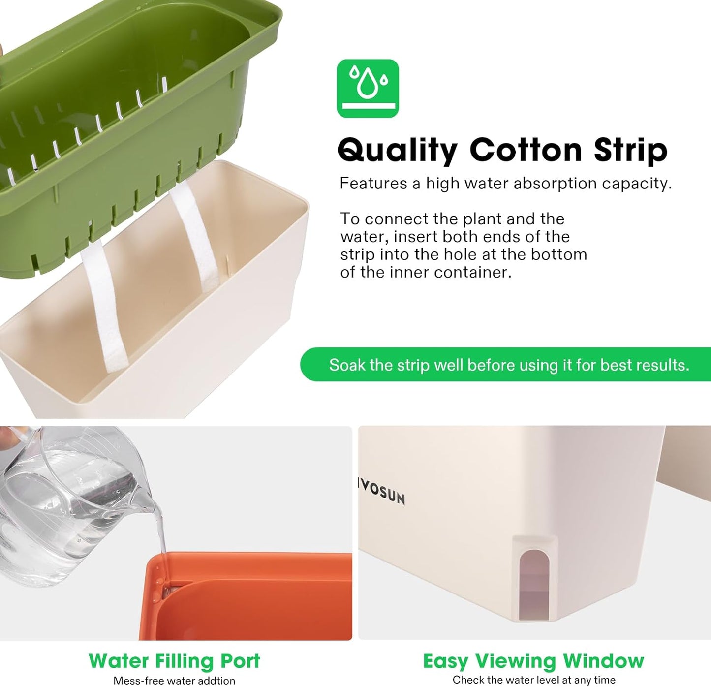 VIVOSUN Self-Watering Planters, 6-Pack 10.5 Inch Compact Rectangular Window Herb Planter Box with 10 PCS Plant Labels, Plant Container for Basil, Flowers, Succulents, Indoor & Outdoor