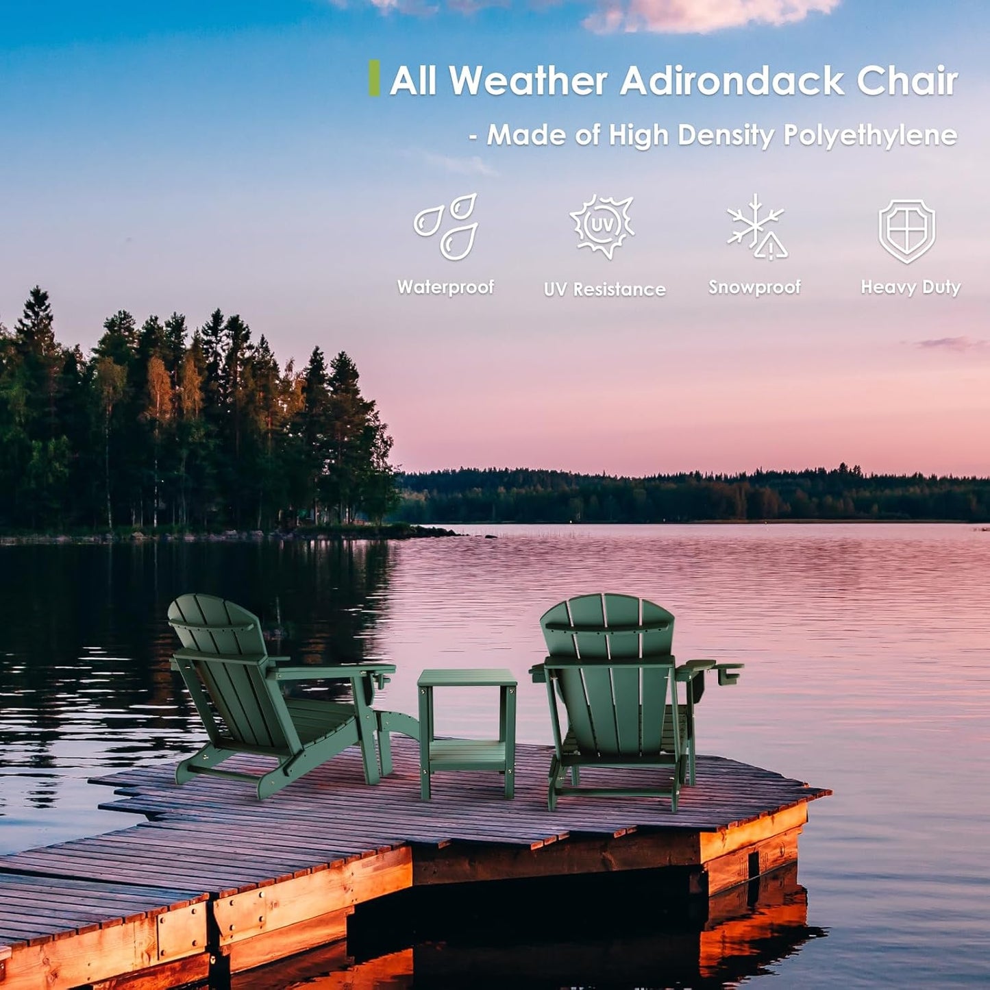 GREENVINES Folding-Adirondack-Chairs-Set-of-6 | HDPE Plastic | Fire Pit Chair | All Weather | Cup Holder | Forest | for Deck Backyard Patio Outdoor Garden