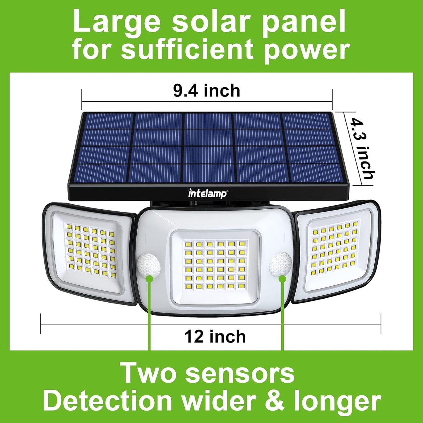 intelamp Solar Outdoor Lights,6000mAh Motion Sensor with Dual Sensors,Waterproof Solar Flood Lights 270°Wide Angle for Outside with 3 Modes