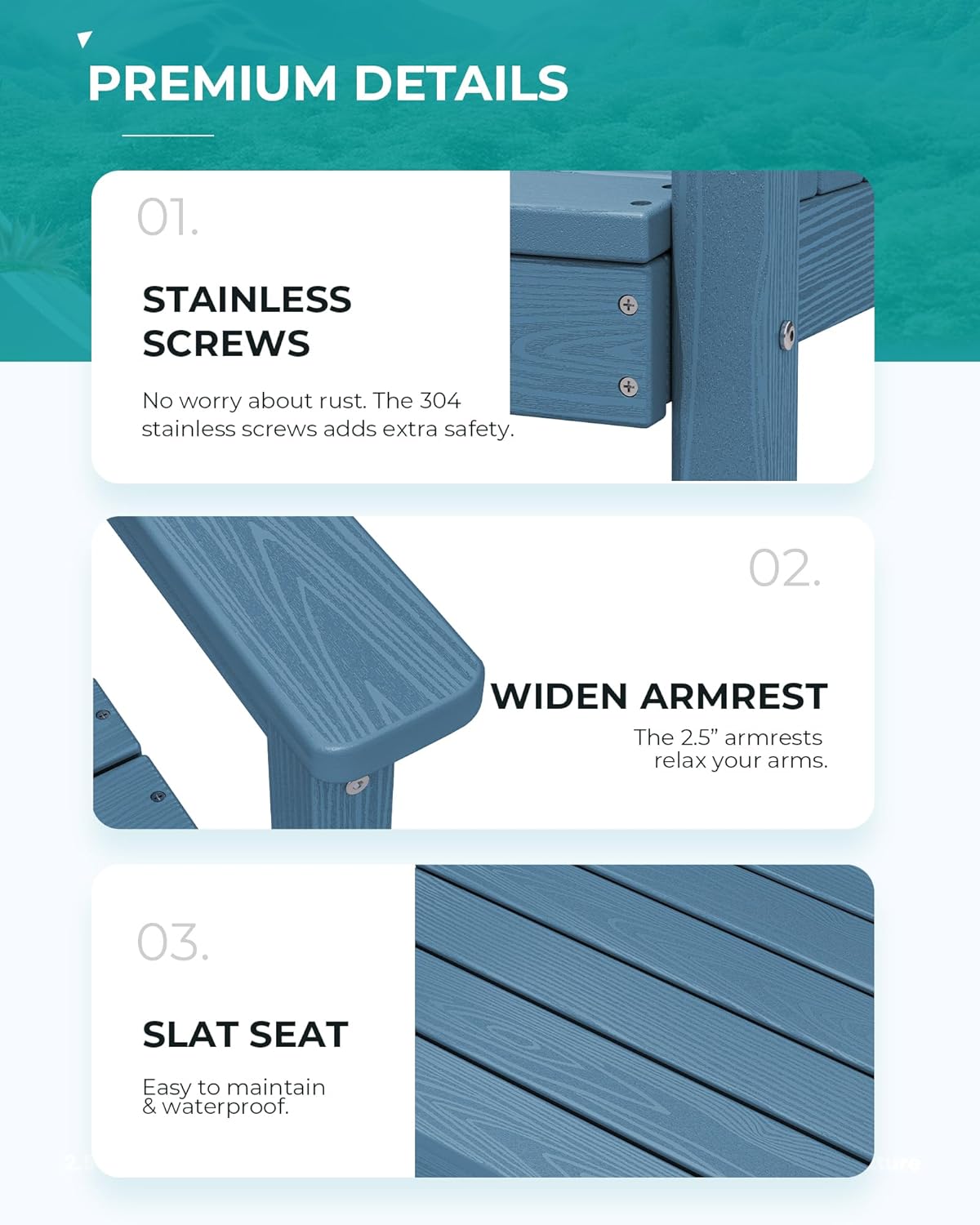 SERWALL Patio Dining Table and Bench Set for 6, Blue