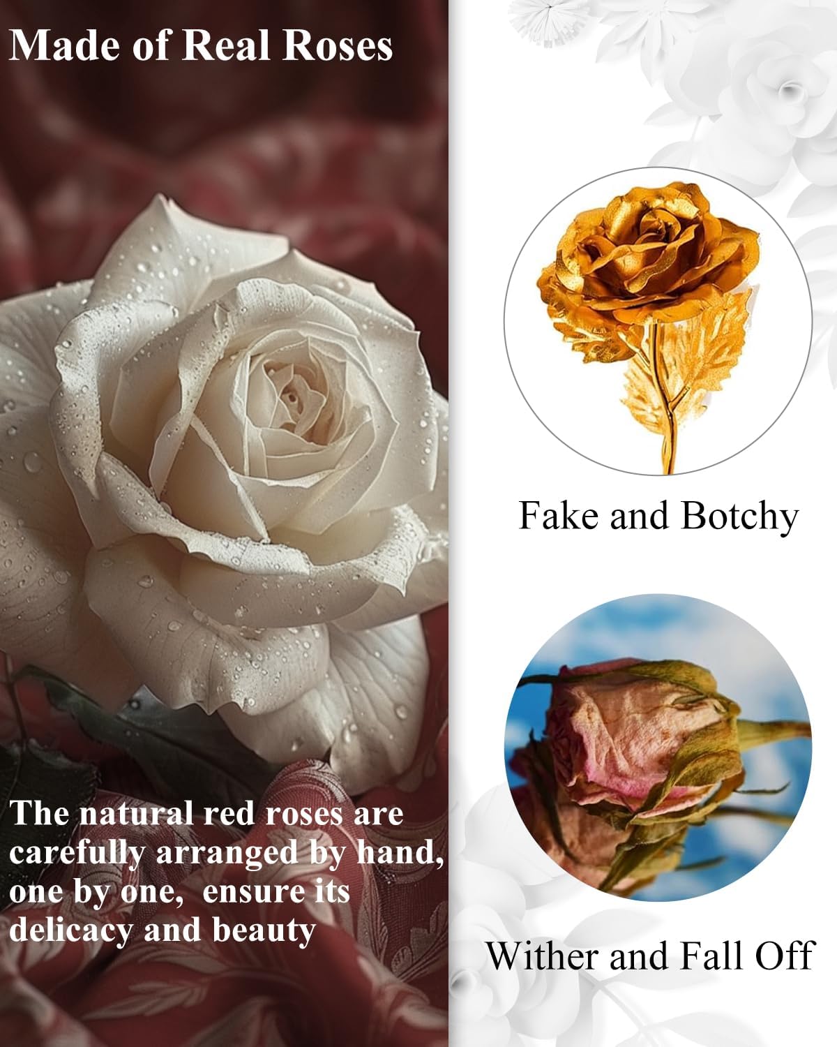 16 Flowers Forever Preserved Roses in Box, Preserved Flowers Womens Birthday Gifts for Women Mothers White Rose Gift for Her Romantic Eternal Rose for Women Mom Friends