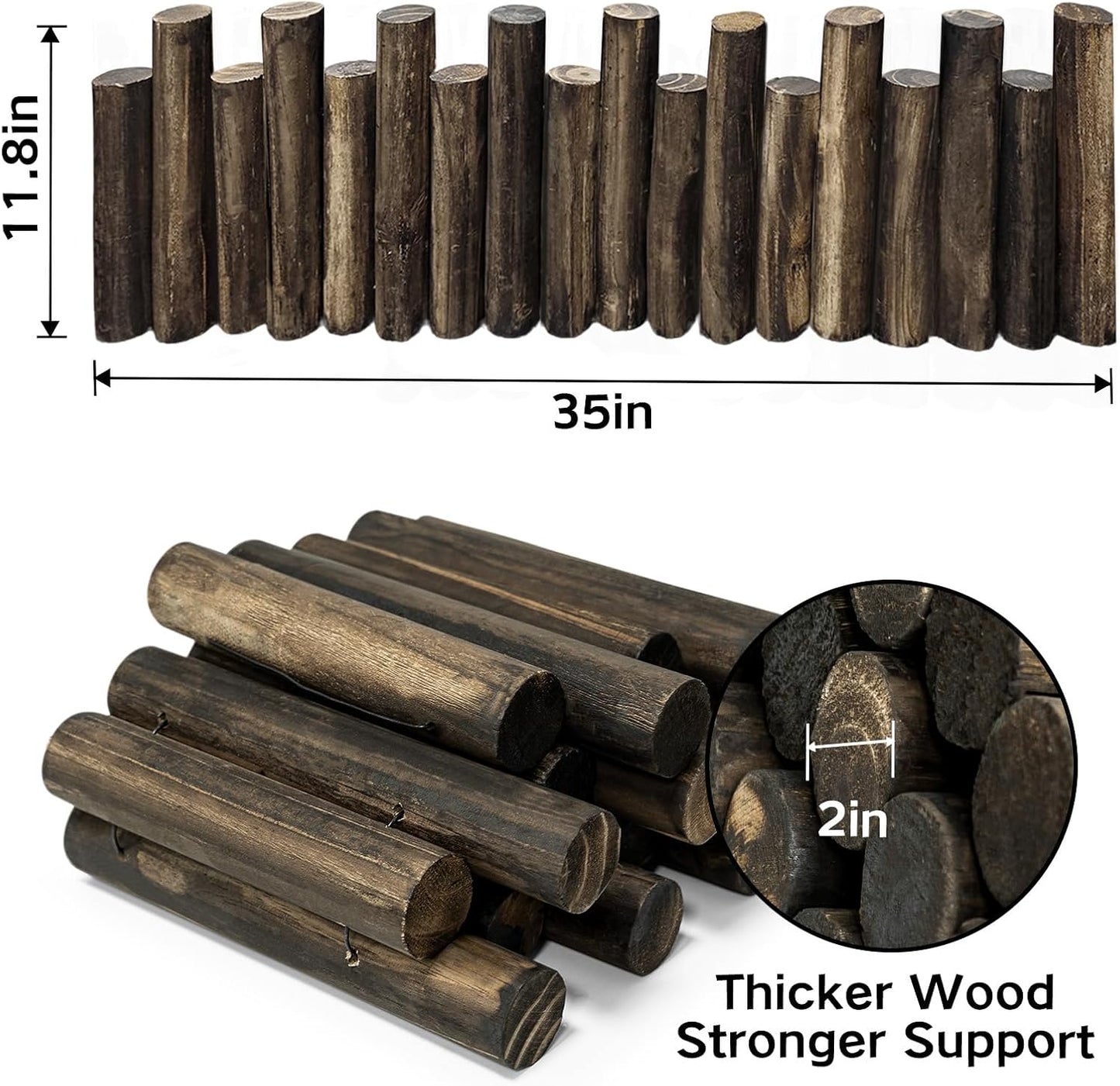 Wood Garden Edging, Natural Wooden Solid Log Fence Border Decorative for Flower Bed Barriers and Landscape Fencing, 11.8 in H x 3.0 ft L, 1.9 in Diameter (4PACK)