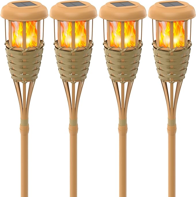 Solar Outdoor Lights, Solar Torch Lights Outdoor Flickering Flame, Outdoor Decorations for Patio Path Yard - 4 Pack