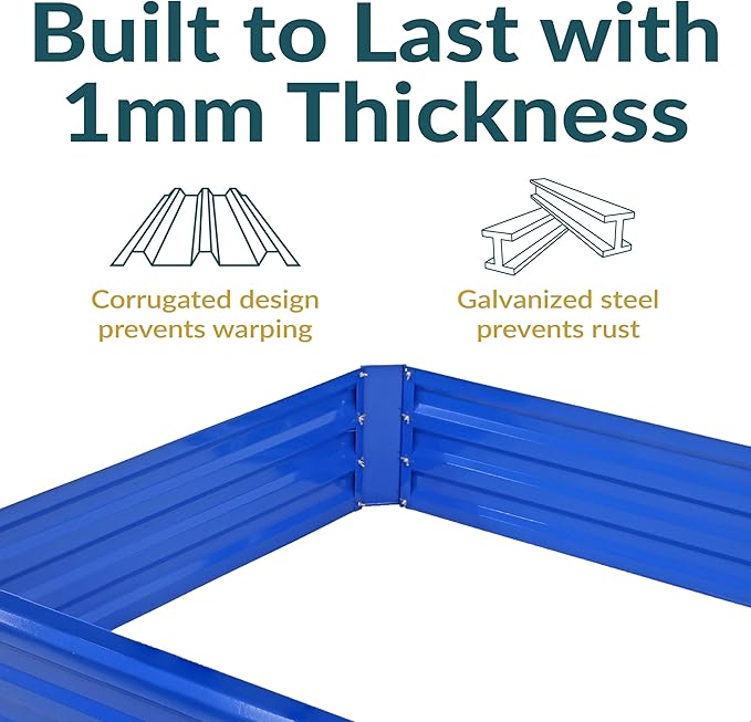 Sunnydaze Galvanized Raised Garden Bed - Metal Raised Bed for Gardening - Outdoor Planter Box for Flowers, Plants, and Vegetables - Blue - 12” H Square