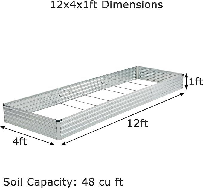 12x4x1ft Galvanized Raised Garden Bed,Outdoor Planter Box Metal Patio Kit Planting Bed for Vegetables Flowers Herb,Silver