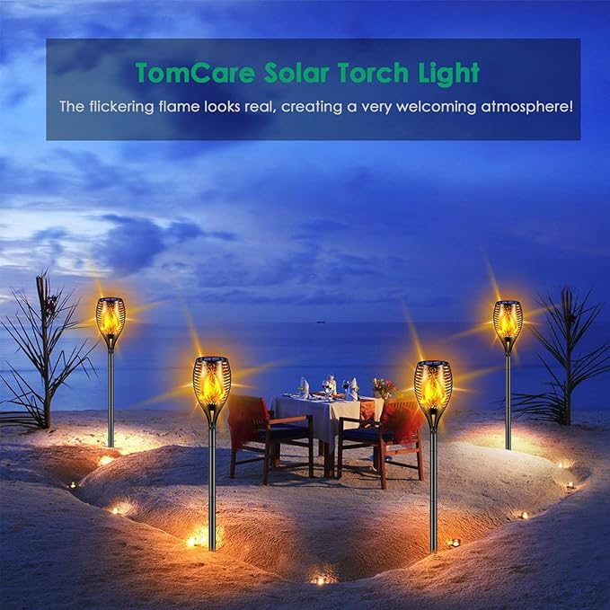 TomCare Solar Lights Outdoor 99 LED Higher & Larger Flickering Flame Solar Torch Lights 43" Waterproof Outdoor Lighting Solar Powered Pathway Lights Christmas Decorations for Garden Patio Yard, 4Pack