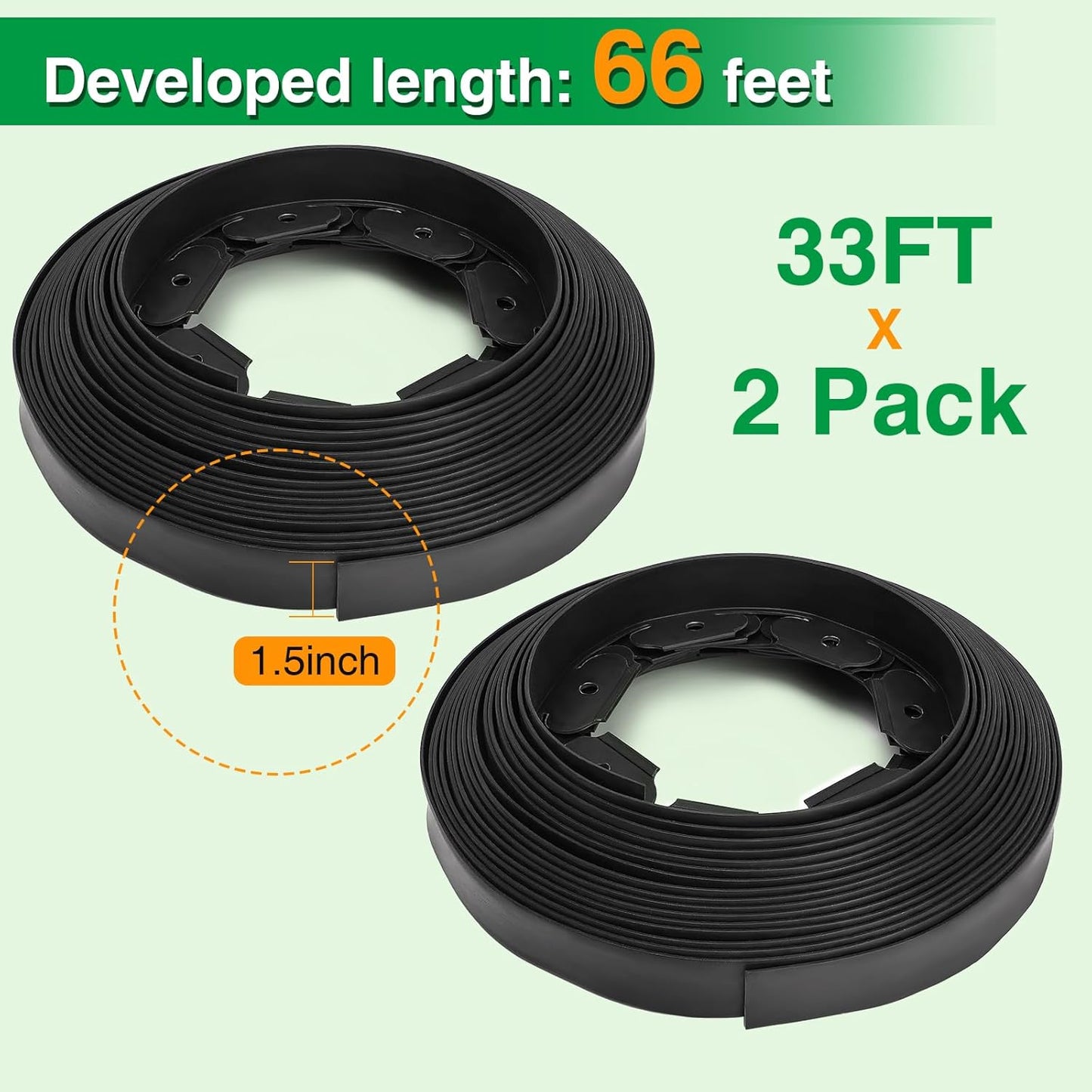 Bonviee 1.5 Inch x 66FT Garden Border Edging Kit with 100 Anchoring Spikes, Flexible Garden Edging for Landscaping, Flower Beds, Lawn, Yard, and Paver Pathways