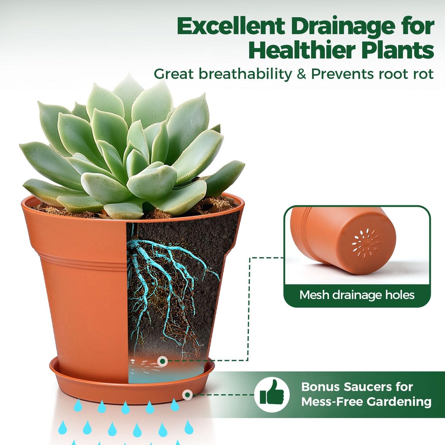 T4U 4 Inch Plant Pots 8-Pack, Small Flower Pots with Drainage Hole and Saucer, Decorative Nursery Pot Bulk for African Violet, Snake Plant, Succulent, Herb and Plants Indoor (8 Pcs 4" Pots)