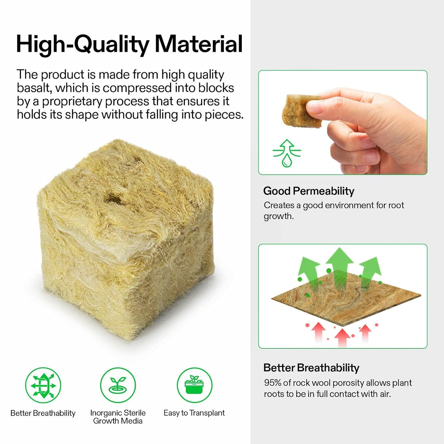 VIVOSUN 1.6" Rockwool Cubes, 112 Plugs Stonewool Starter Grow Cubes for Cuttings, Cloning, Plant Propagation, Seed Starting, Hydroponic Grow Media for Vigorous Plant Growth, 4 Sheets of 112 Plugs