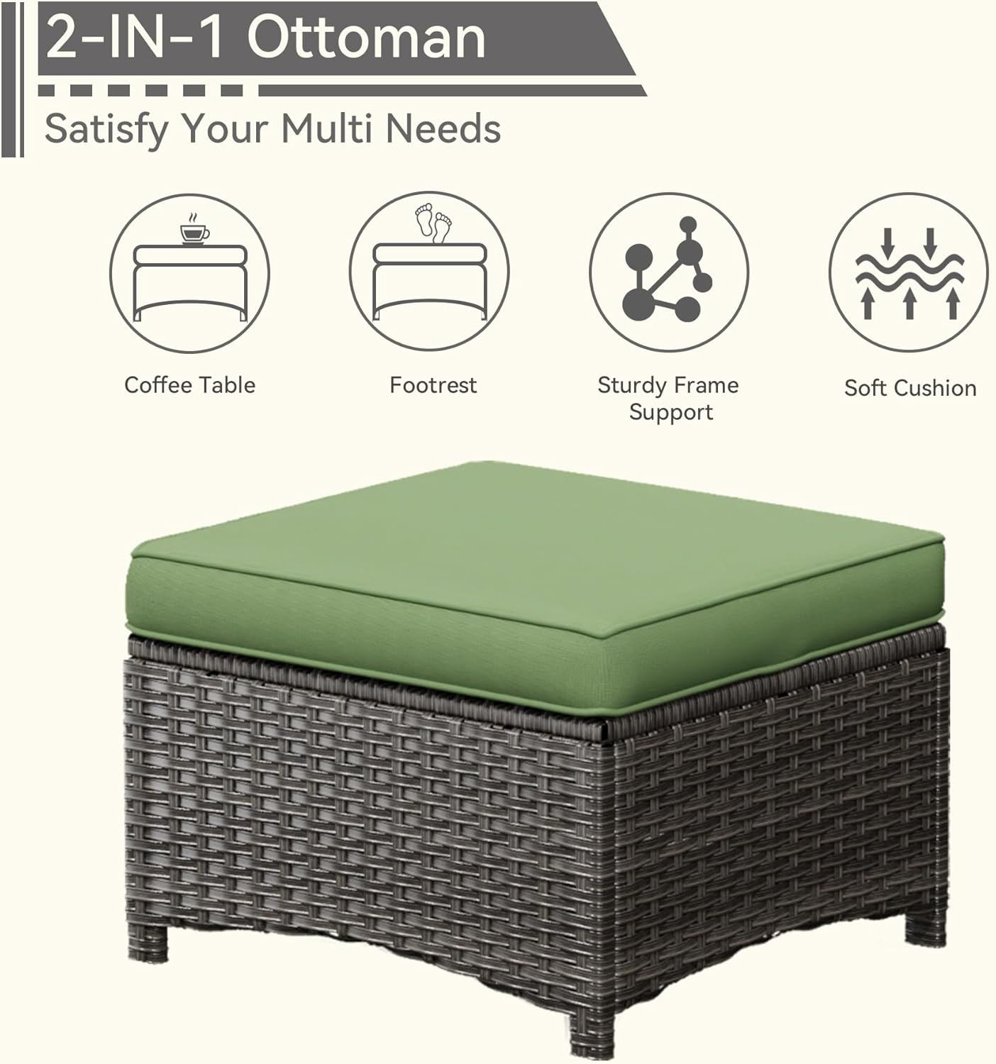 5 Piece Outdoor Patio Furniture Set Wicker Conversation Set Swivel Rocking Chairs with Side Table and Ottomans for Backyard, Porch, Deck, Green