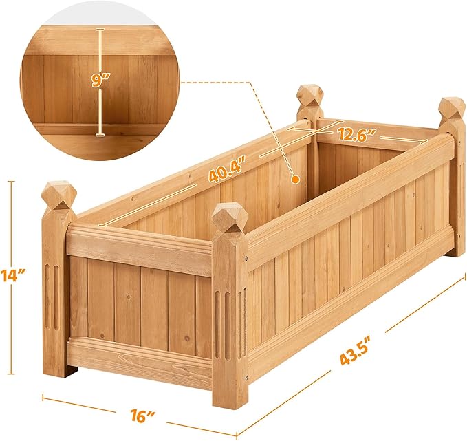 Yaheetech 43.5″ L×16″ W×14″ H Wooden Raised Garden Bed, Horticulture Wood Rectangular Garden Planter Outdoor, Raised Planter Box for Yard/Greenhouse/Vegetable/Flower/Herbs, Light Brown