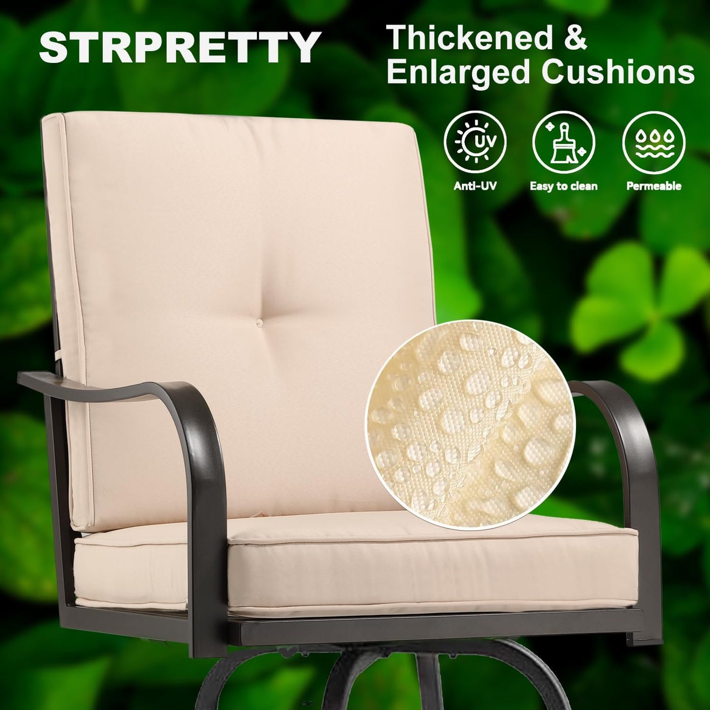 Patio Swivel Bar Stools Set of 4, Outdoor Bar Height Patio Swivel Chairs with Cushion for Garden Balcony Backyard (Beige)