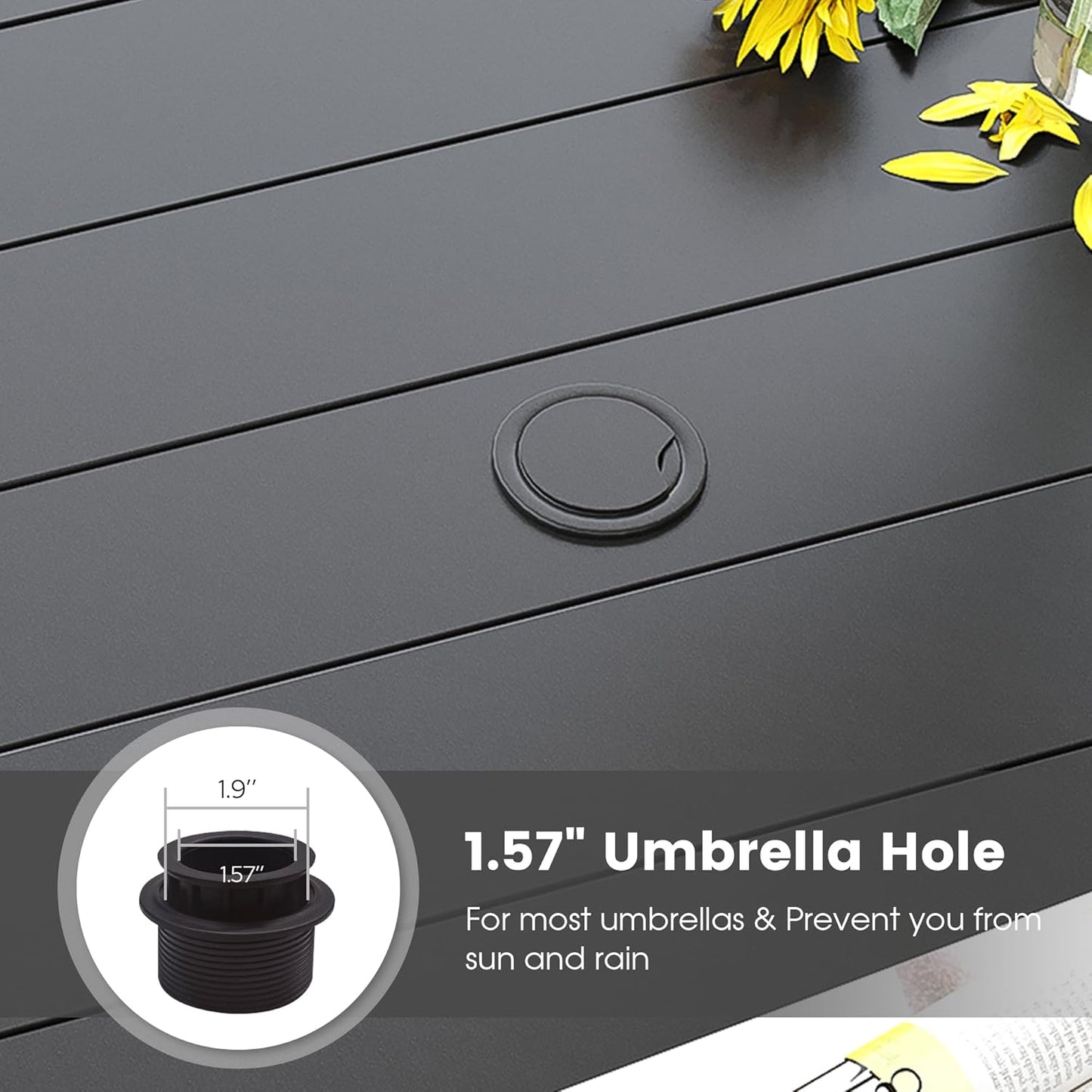 DIFY Patio Round Dining Table, 53" All Weather Round Outdoor Table with 1.57" Umbrella Hole for 8 Person, Perfect for Yard, Balcony and Lawn, Black Tabletop