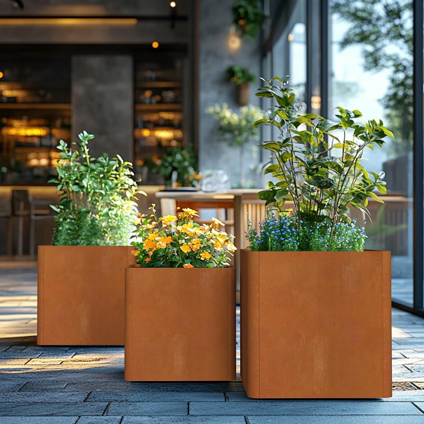 Corten Steel Planter Box 26" L x 26" W x 26" H,Large Metal Square Planter for Outdoor Plants,Metal Cube Flower Pot with Drainage Hole for Porch Hotel Patio Yard