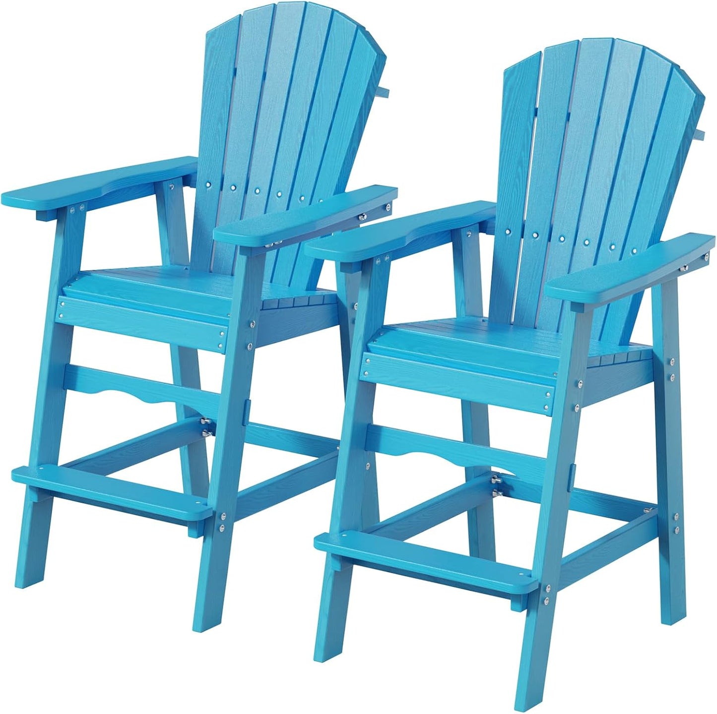 Tall Adirondack Chairs Set of 2, High Top Chairs, 360lb Capacity HDPE Adirondack Chair (Blue, Set of 2)