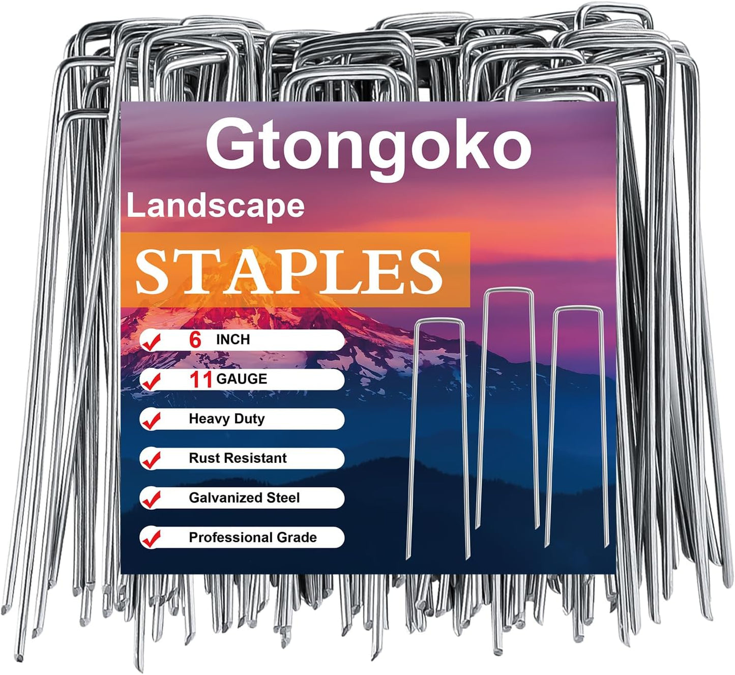 Gtongoko 50 Pack Galvanized Landscape Staples, Garden Stakes, Tent Stakes, Plant Cover Stakes 6 Inch for Landscaping Securing Weed Barrier Fabric, Irrigation Tubing, Holding Fence