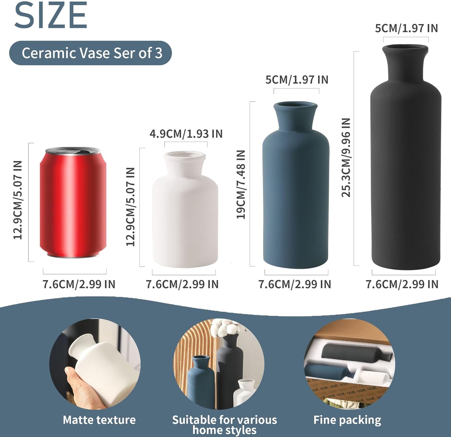 Ceramic Vase Set of 3, Neutral Modern Vases Home Decor Boho Vases Farmhouse Decor Flowers Pampas Vase for Table Mantel Entryway Shelf Living Room Kitchen Bathroom - Mutlicolor