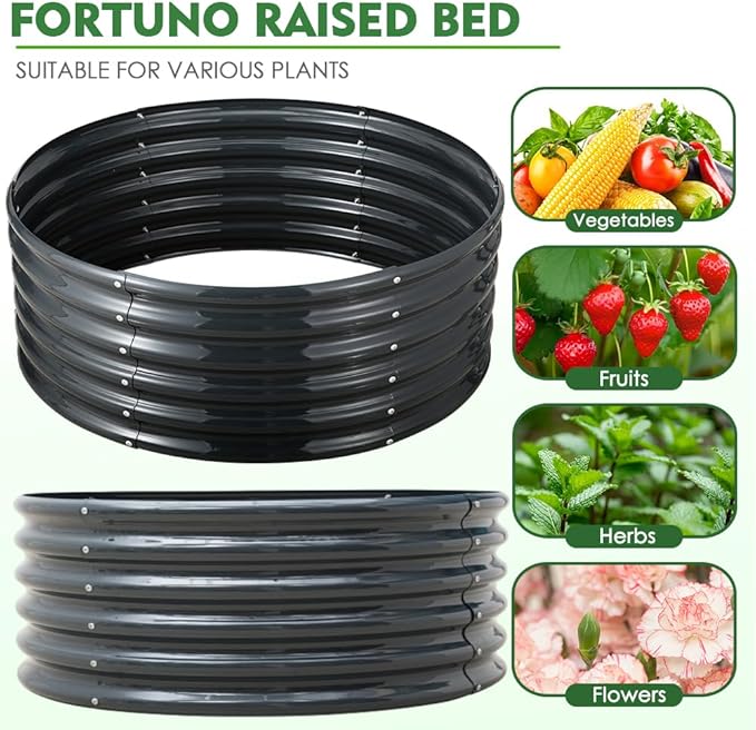 FORTUNO High Round Galvanized Raised Garden Bed Kit Box Dia 3 x H 1.5Ft (2 Pack) Metal Outdoor Flower Bed Steel Patio Ground Planter for Planting Vegetables and Herb, Dark Grey