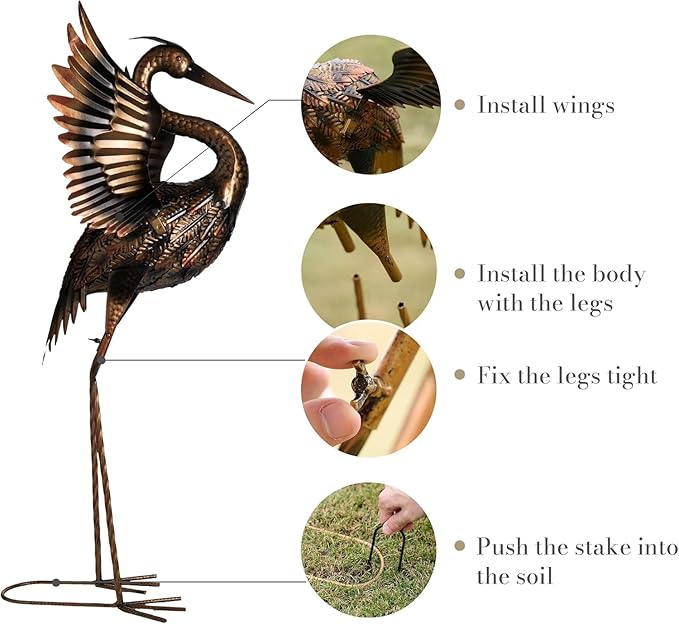 TERESA'S COLLECTIONS Yard Decorations Outdoor Garden Statues, Brass Metal Crane Yard Art, 25-26inch Lawn Ornaments for Backyard, Outside Porch, Patio, Wedding Decor,Set of 2,Spring Decor,Gifts for Mom