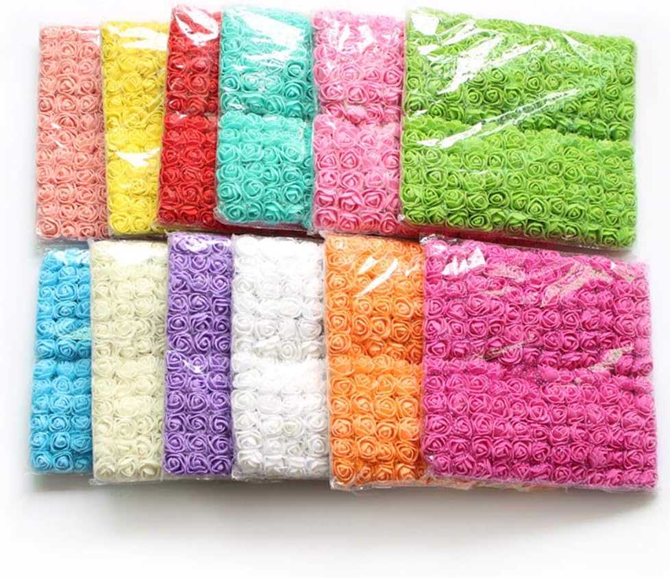 Foam Rose Fake Flowers for Crafts 144 pcs 2 cm Mini Wreaths Artificial Flower Bouquet Multicolor Rose Flower Wedding Scrapbooking Decoration Rose Fake Flower(White)