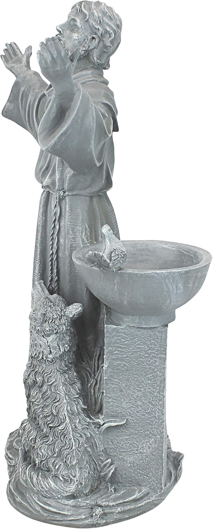Design Toscano Francis of Assisi Blessing Religious Garden Decor Statue with Bird Bath Feeder, 19 inches Tall, Cast Stone Resin, Gray Stone Finish