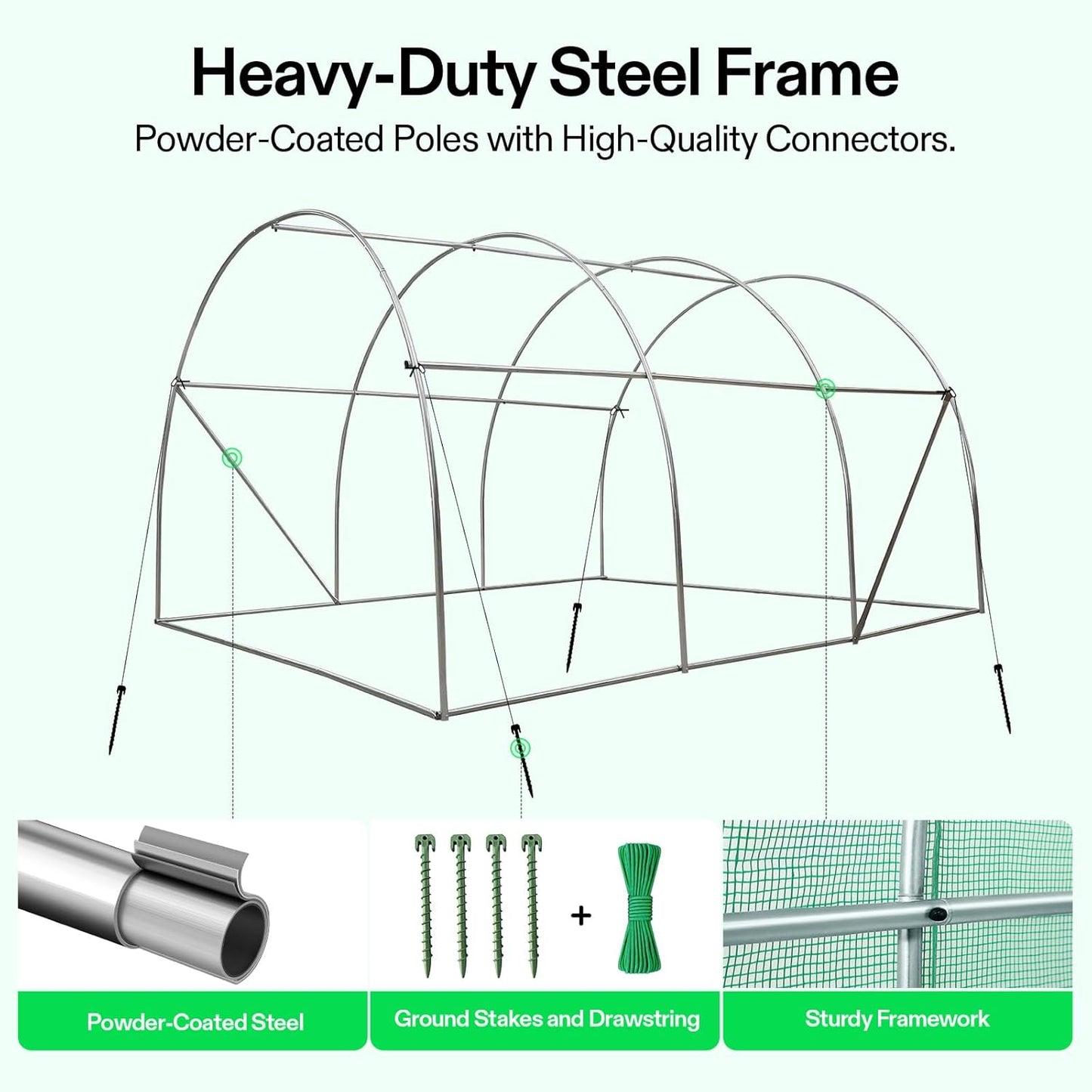 VIVOSUN 10x7x7 Ft. Large Walk in Greenhouse, Greenhouse Tunnel, Garden Plant Hot House with Green PE Cover, Roll-up Zipper Door and Window for Outdoor