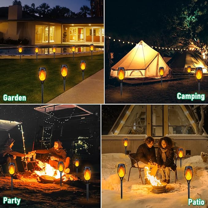 IkeeRuic Solar Lights Outdoor, Solar Torch Light with Flickering Flame for Garden Decor, Solar Garden Lights, Waterproof Outdoor Lighting, Flame Torches for Outside Patio Pathway Yard Decorations