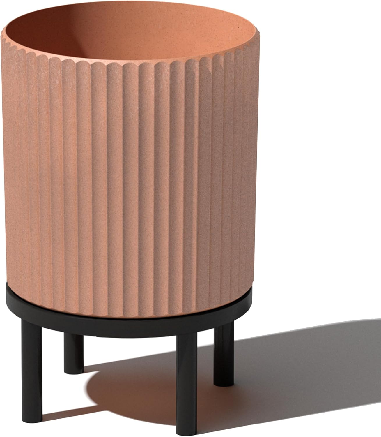 Veradek Demi Series Round Planter w/Stand for Porch/Patio | Durable Plastic-Stone Composite & Wooden Stand | Modern Décor for Tall Plants, Flowers