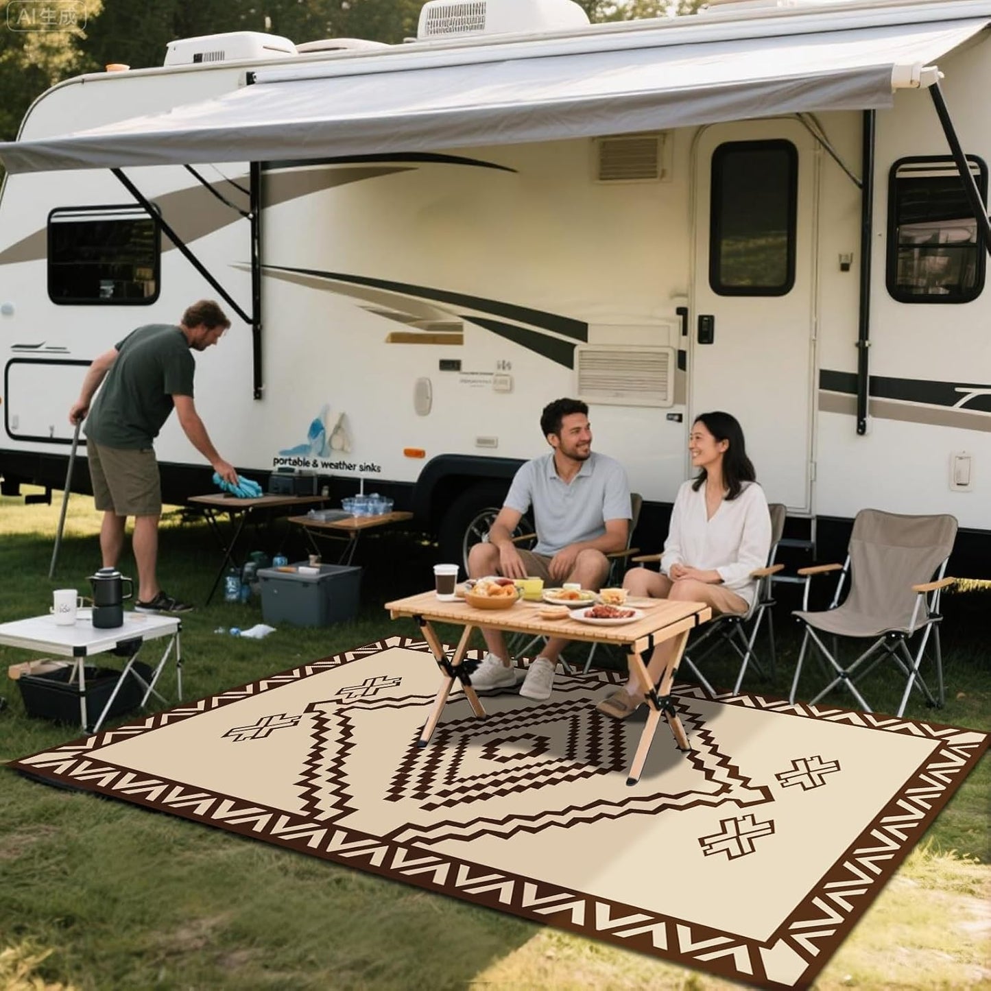 WILDROOTS 5x8 Feet Del Diamond Plastic Outdoor Rug, Stain Resistant Waterproof Reversible Outdoor Patio Rug, Fade Resistant Camping Rug