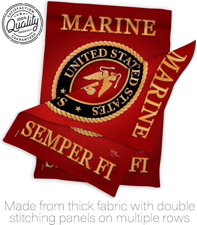 Marine Corps Burlap Garden Flag - Set with Stand Armed Forces USMC Semper Fi United State American Military Veteran Retire Official - House Banner Small Yard Gift Double-Sided Made In USA , Garden Flag 13"x 18.5"