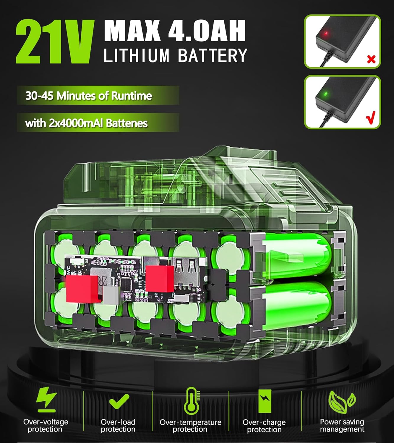 Electric Weed Wacker Cordless, 21V Weed Cordless Eater, 4 in 1 Lightweight Stringless Brush Cutter, with 2 Pcs 4.0 Ah Battery Grass Trimmer, 4 Types Blades for Yard Clearing (Green)