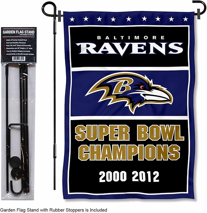 WinCraft Baltimore Ravens 3 Time Champions Garden Flag and Pole Stand Holder