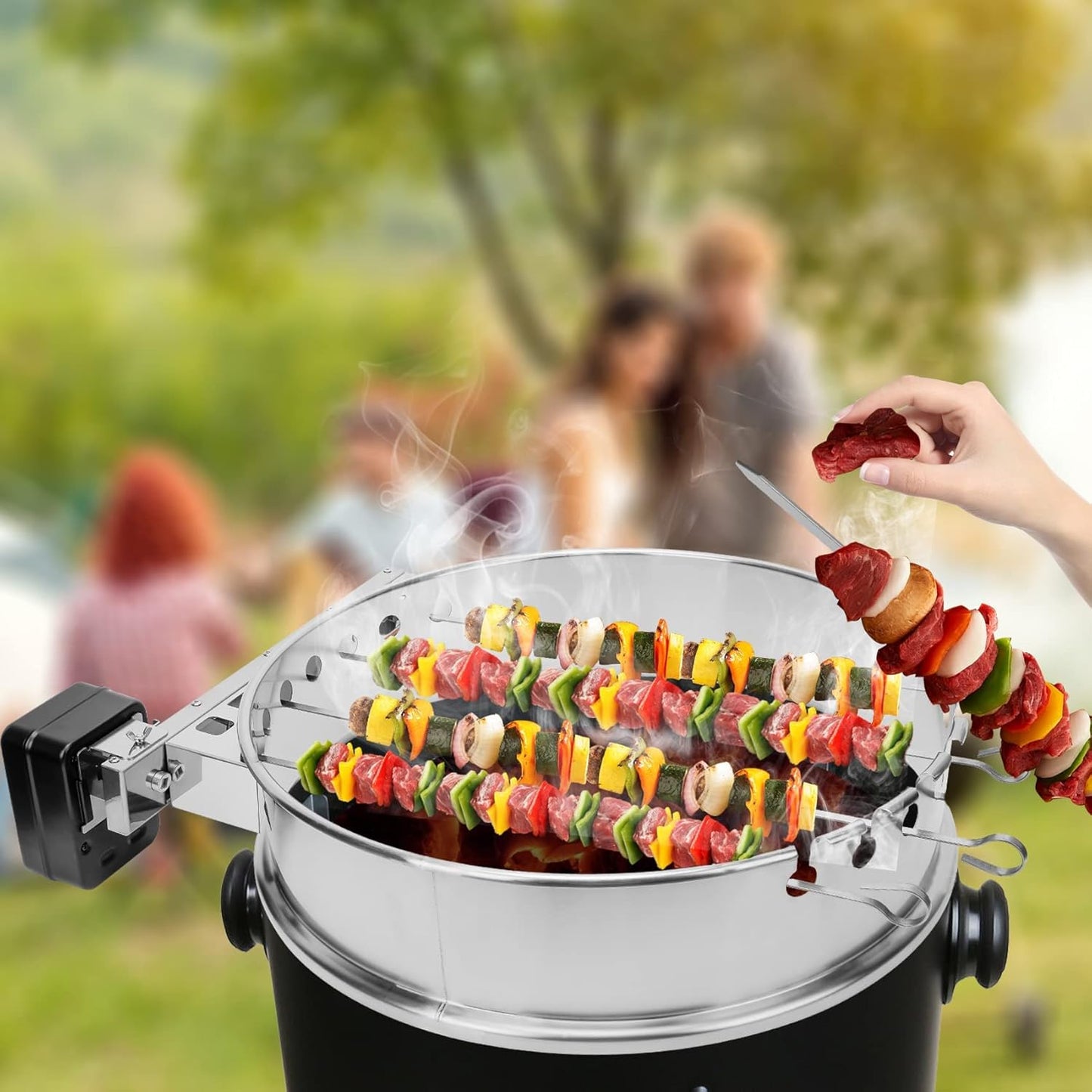 onlyfire Shish Kabob Set with Stainless Steel Ring, Automatic Skewers Turner for Weber 22" Kettle and Other Similar Kettle Grills