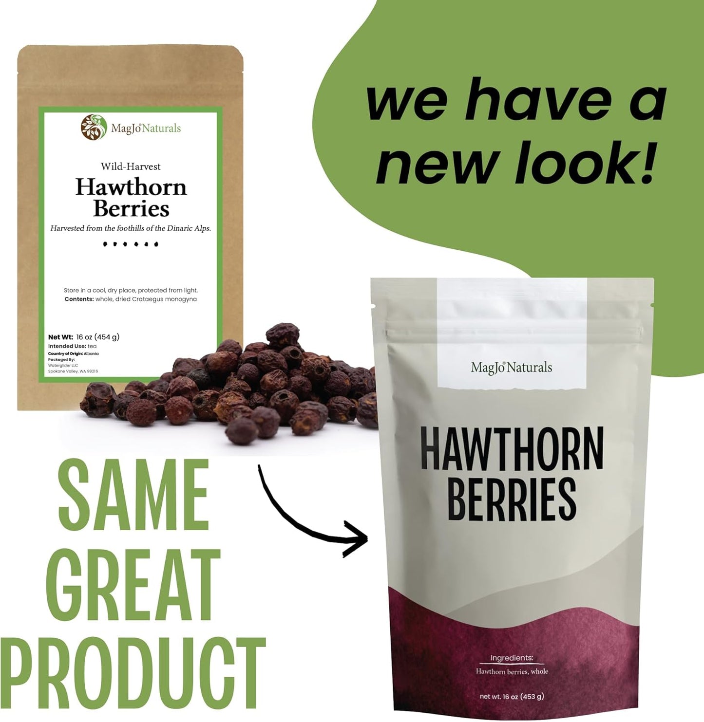 MagJo Naturals Hawthorn Berries, Whole Dried, 16 oz (1 lb)