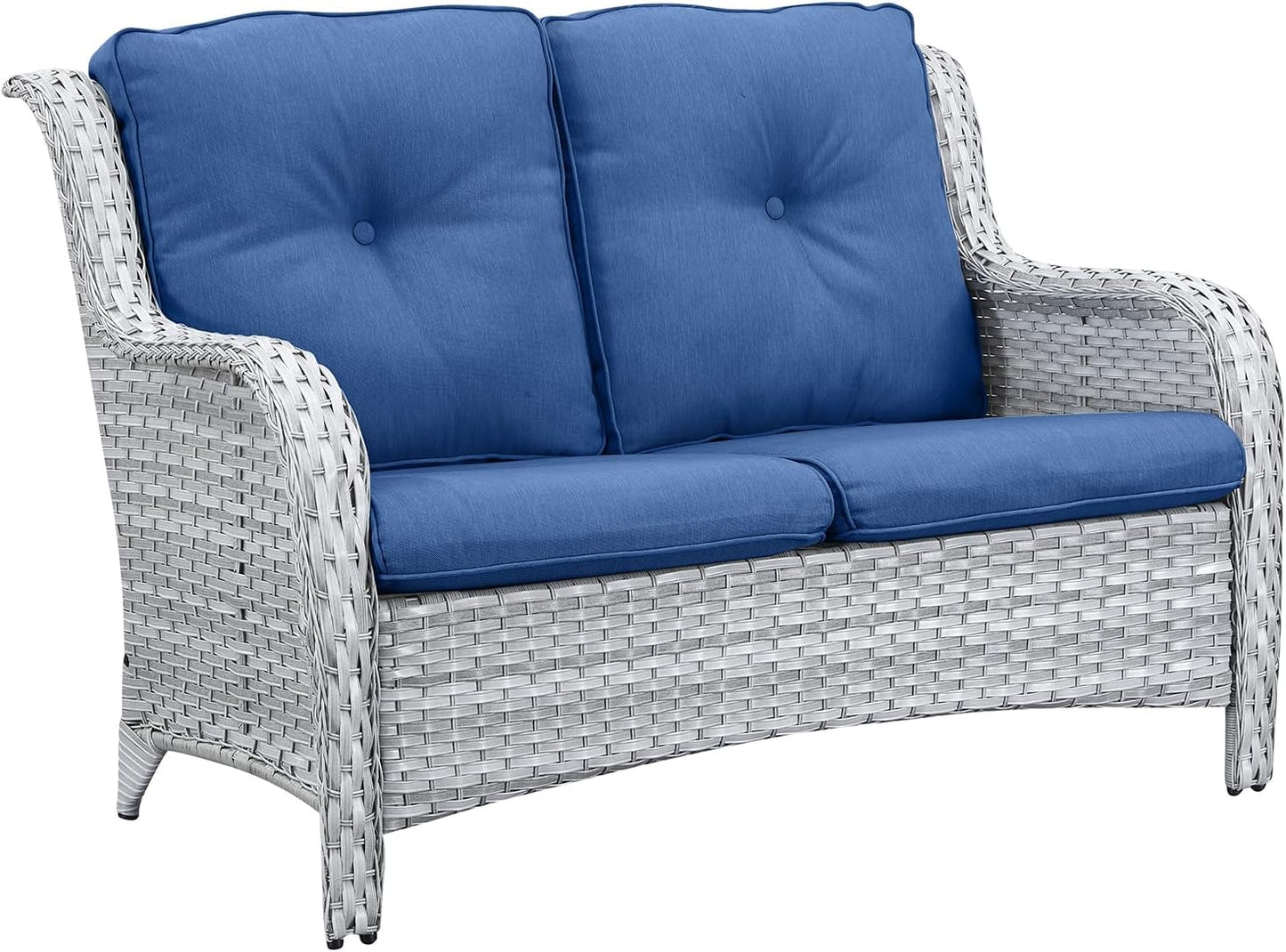 Outdoor Loveseat Small Patio Furniture 2 Seater Sofa Light Grey Wicker Couch Rattan Settee for Single-Family House