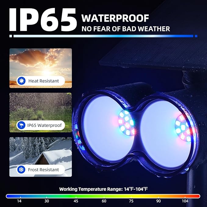 Barrina Solar Spot Lights Outdoor, 360° Horizontal Adjustable, 24 LEDs RGB Color Changing Solar Spotlight, IP65 Waterproof, Auto On/Off Solar Powered Landscape Lights for Outside Garden Yard, 2 Pack