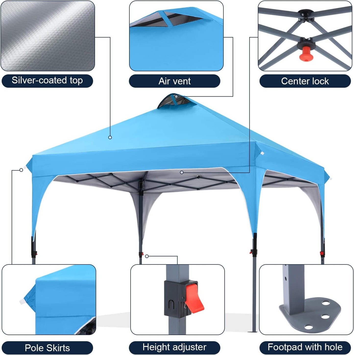 COOSHADE Pop Up Canopy Tent, 10x10 Easy Setup Instant Sun Protection Beach Shelter,Portable Sports, Sky Blue