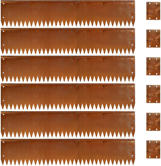 Cor Ten Steel Metal Landscape Edging 40 inch with Top Bending Protection Pre-Rusted Cor Ten Steel Garden Edging 8 Inch Depth 180 Degree Bend 6 Pack for Lawn Yard (8 inch-180 Degree Bend, Rusted)