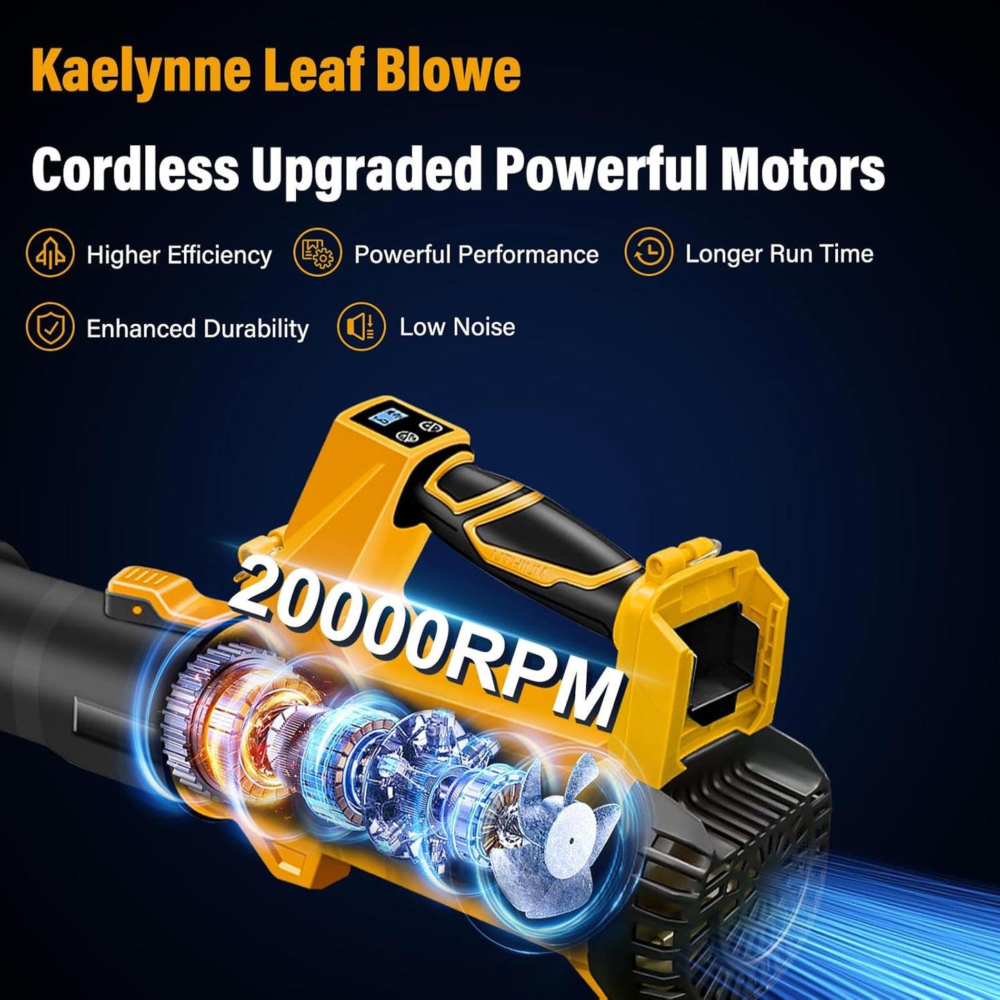 Leaf Blower Cordless, 20V Powerful Electric Leaf Blower with 2 Battery and Charger, 540 CFM/170 MPH Rechargeable Leaf Blowers, 6.0Ah Battery Powered Leaf Blowers for Lawn Care, 6 Speed Mode