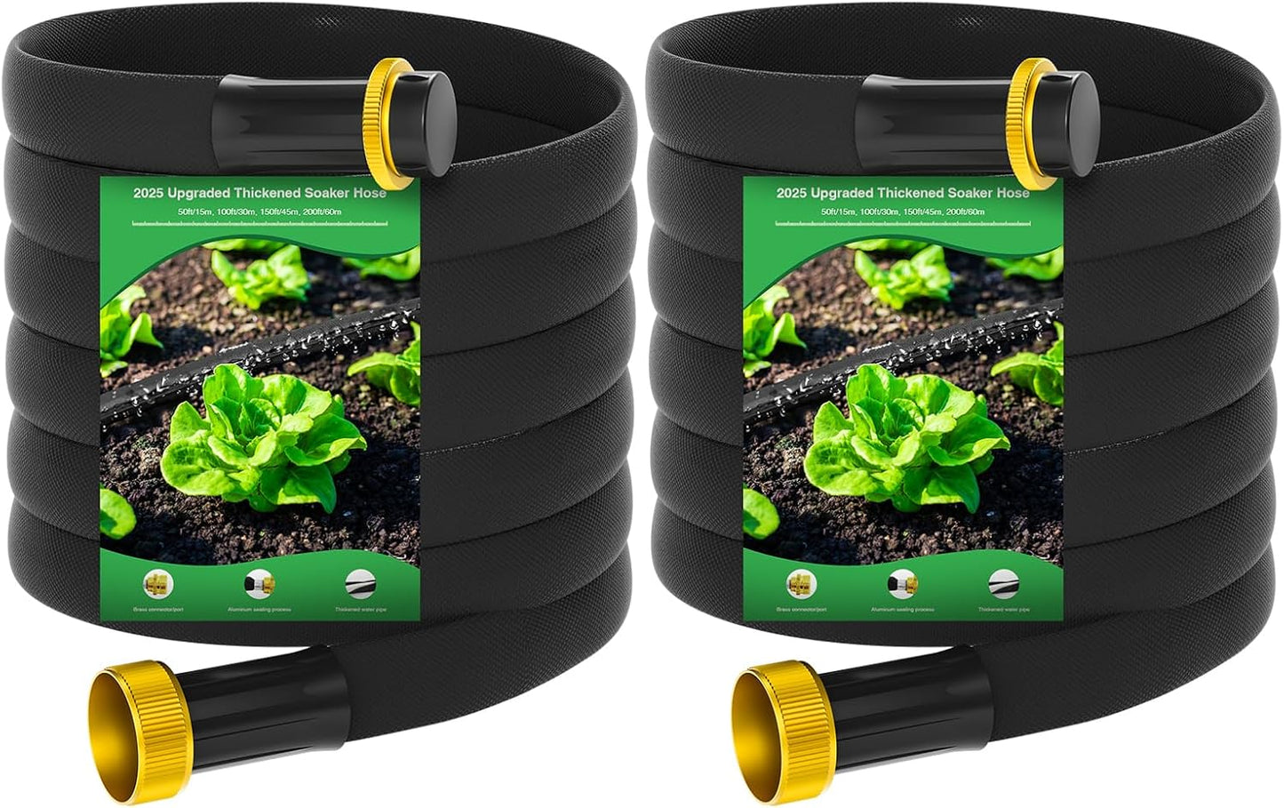 Mixc 2025-Thickened Flat Soaker Hose 100Ft with Copper Joint,Aluminum Seal,1mm Thickened Hose,360°Swival Handle and Inlet,Hole Pressure Relief Gasket,Drip Kit for Vegetable Garden,Lawn,Flower Bed