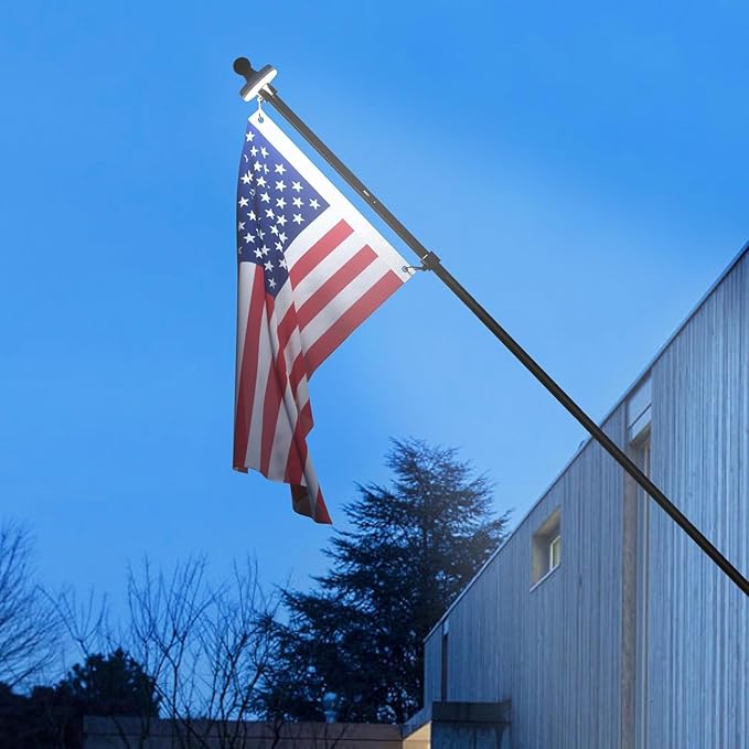 ZMTECH 2 Pack 6FT Black Flag Pole Kit for Outside House with Solar Light & Proud American Flag, 180° Adjustable Bracket and Upgraded Tangle-Free Ring 1" Stainless Steel Flagpole, Residential, Commercial