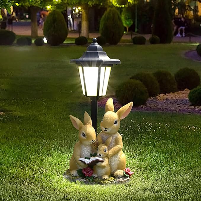 Solar Garden Outdoor Decor Statues Rabbit Family with Light,Outside-Outdoor Decorations Sculptures for Patio Yard Lawn Walkway Ornaments Clearance Gifts for Mom Grandma Birthday
