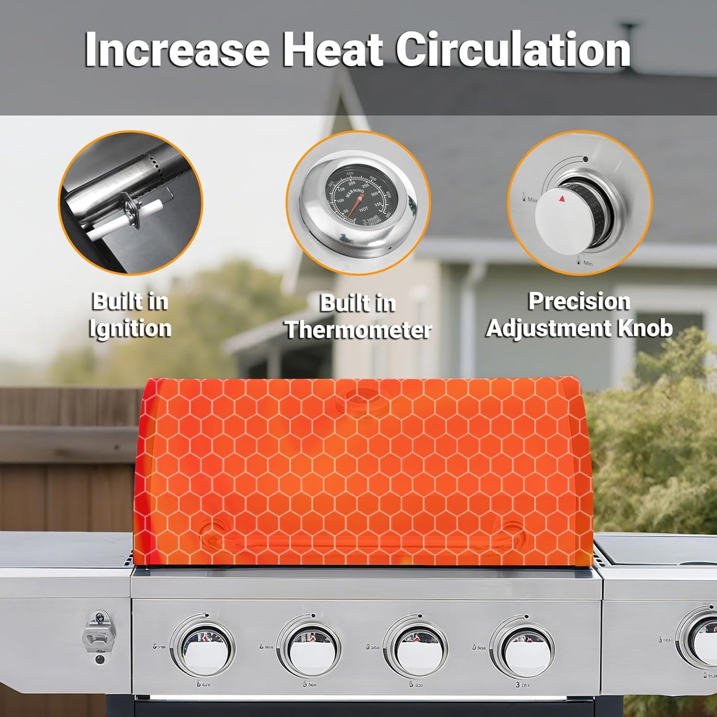 Endark 4-burner propane gas grill | Stainless steel construction | Dual side racks and wheels | Designed for patio, garden, and backyard cooking