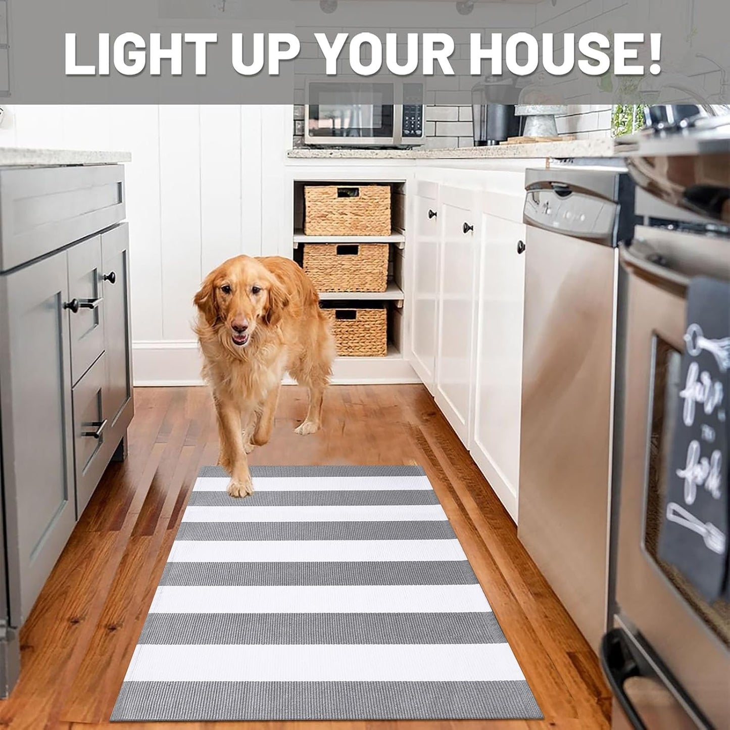 IOHOUZE Grey White Striped Rug -3X5 Front Door Mats Outdoor,Washable Rug for Front Porch Decor,Spring Summer Welcome Mats Outdoor Indoor, Doormat for Farmhouse/Entryway/Home Entrance