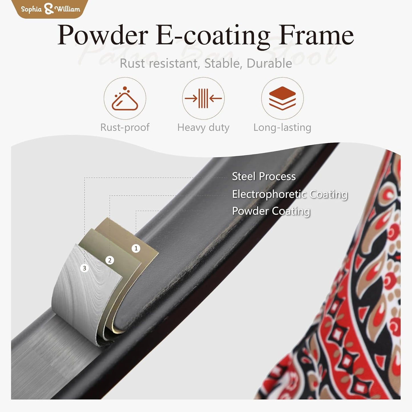 Sophia & William Patio Bar Set 5 Piece Outdoor High Dining Table and Chairs, Metal Furniture Set with 4 Swivel Bar Stools with Red Cushion and 1 Square Bar Height Table with 1.89'' Umbrella Hole