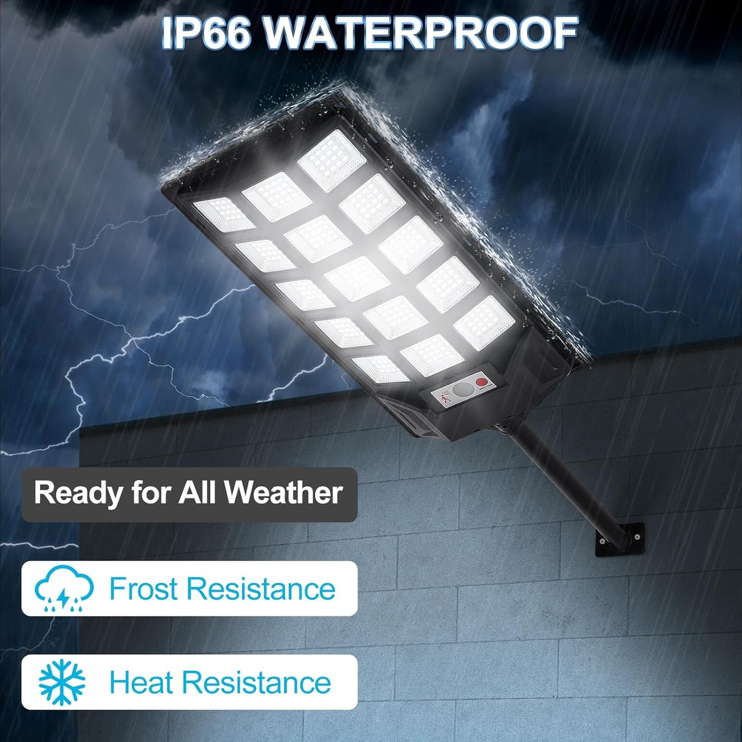 Solar Lights Outdoor,IP66 Waterproof Solar Street Lights with Motion Sensor & Remote,6500K Dusk to Dawn Flood Light for Parking Lot/Yard/Garden (4 Pack)