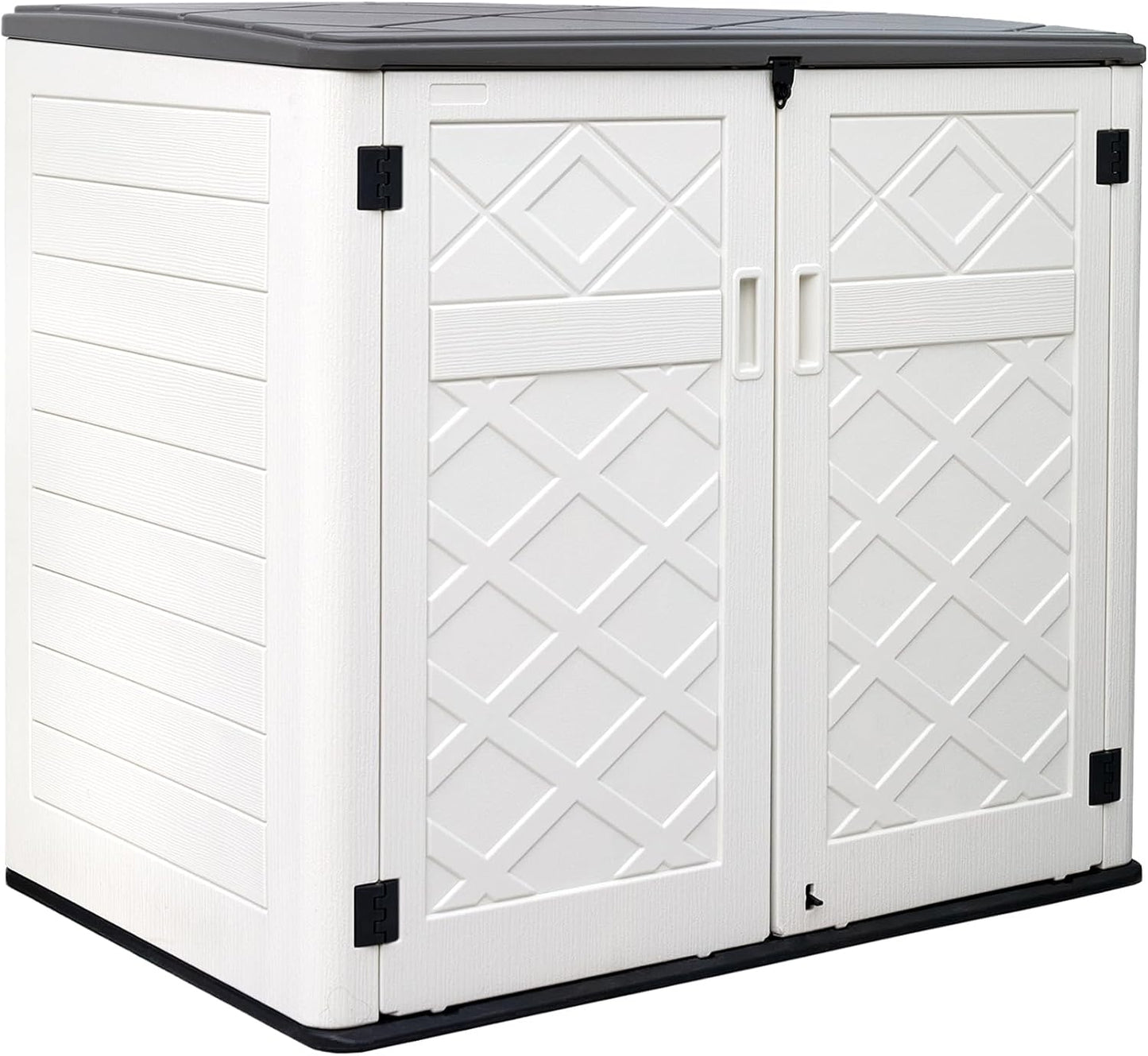 ZZM Large Outdoor Storage Shed, 48 Cu Ft Resin Versatile Storage Cabinet for Patio Accessories, Trash Cans & Garden Tools, Durable Horizontal Storage Box with Lockable Lid (White)