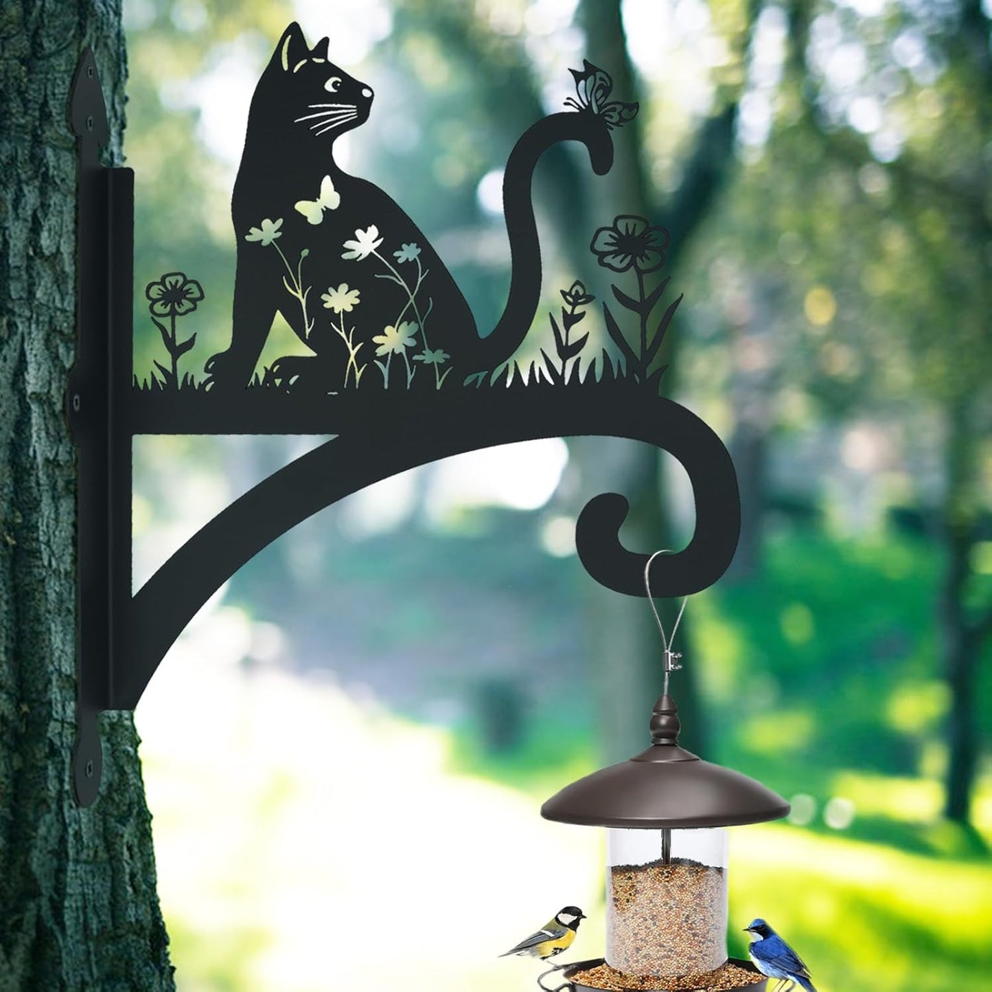 Plant Hangers Outdoor Heavy Duty Iron Decorative Cat Silhouette Plant Hooks for Hanging Baskets 11 inch Hanging Plant Bracket Wall Hooks for Flower Pot Lantern Bird Feeder Wind Chimes
